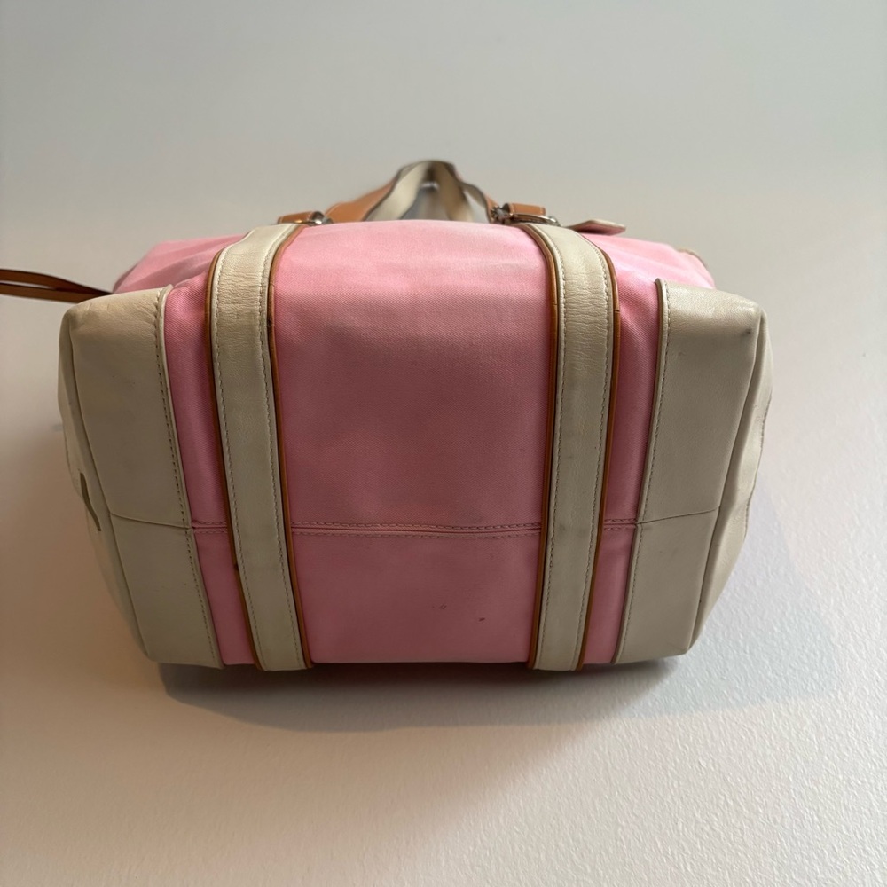 Vintage Y2K Coach Pink Canvas Hampton Spring Travel Tote Leather Trim - Picture 7 of 11